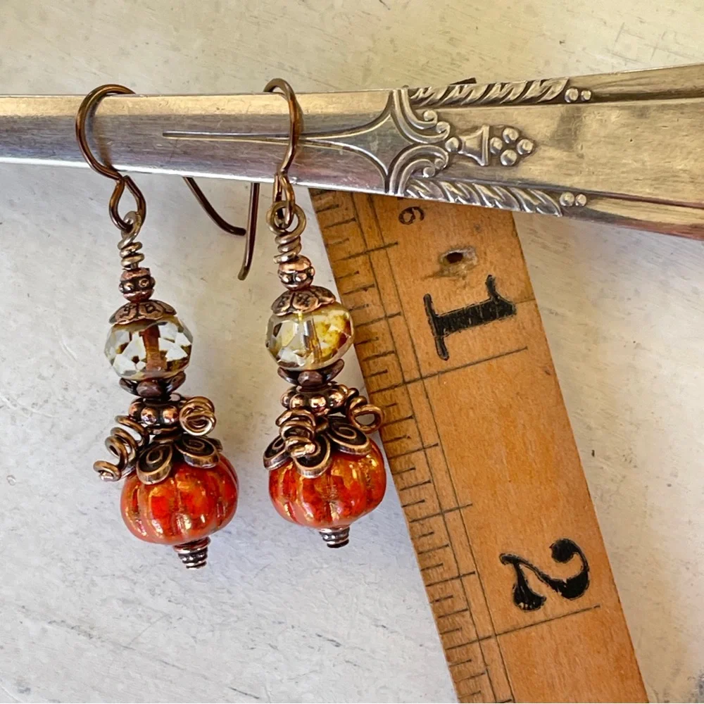 Hand Crafted “Cinderella’s Pumpkin” Dangle Earrings - Picture 10 of 11
